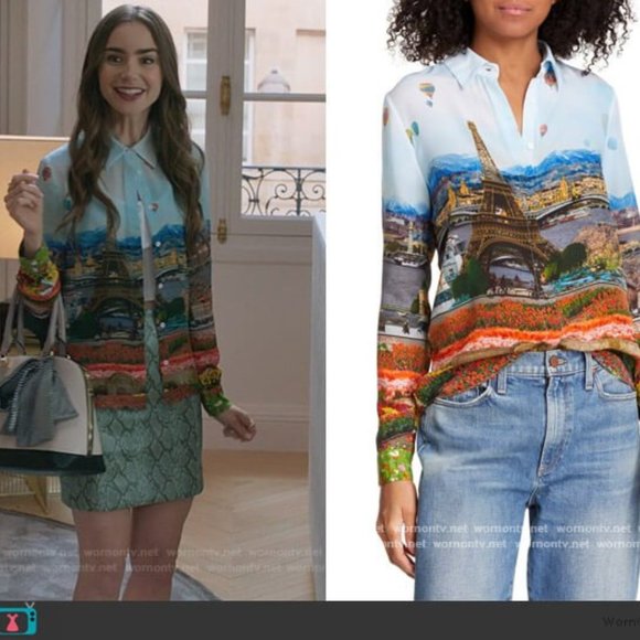Alice + Olivia | "Willa Silk Eiffel Tower Blouse" Emily in Paris - Picture 1 of 15